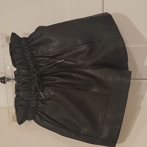 Vegan leather paperbag waist shorts with pockets